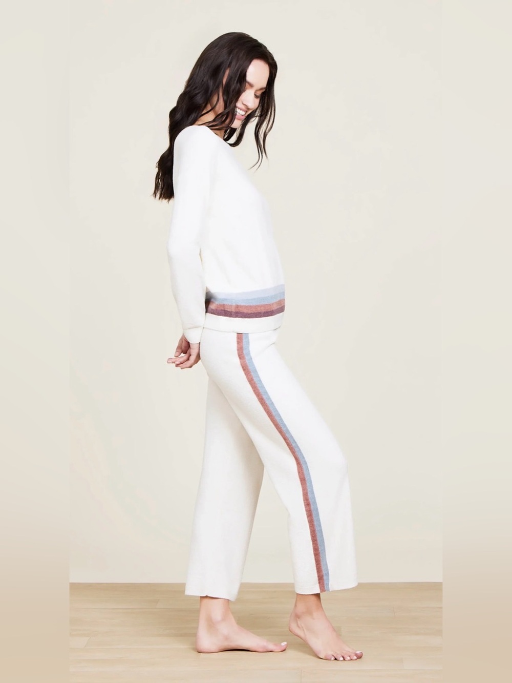 Barefoot Dreams CozyChic Ultra-Lite Multi Stripe Cream Loungewear Set